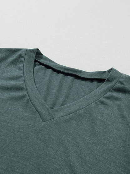 Misty Green Petal Sleeve V Neck Casual T-Shirt