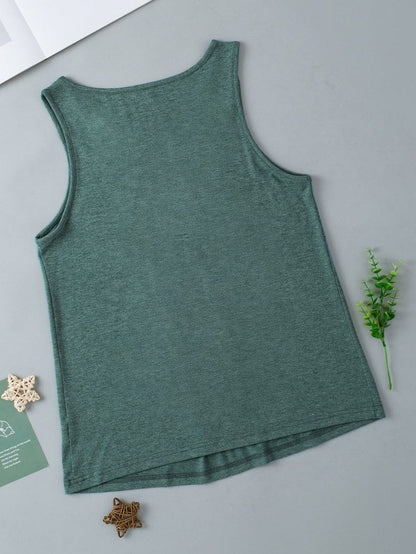 Misty Green Ruched V-Neck Sleeveless Tank Top