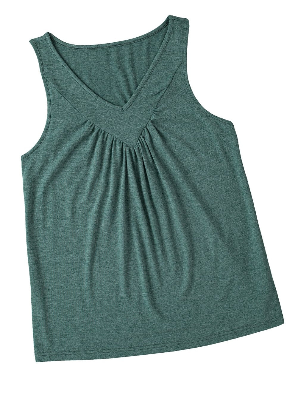Misty Green Ruched V-Neck Sleeveless Tank Top
