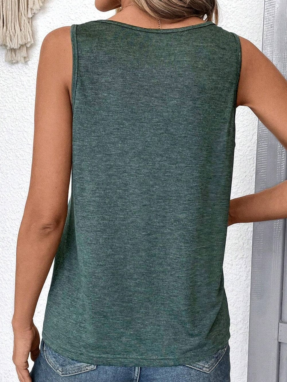 Misty Green Ruched V-Neck Sleeveless Tank Top