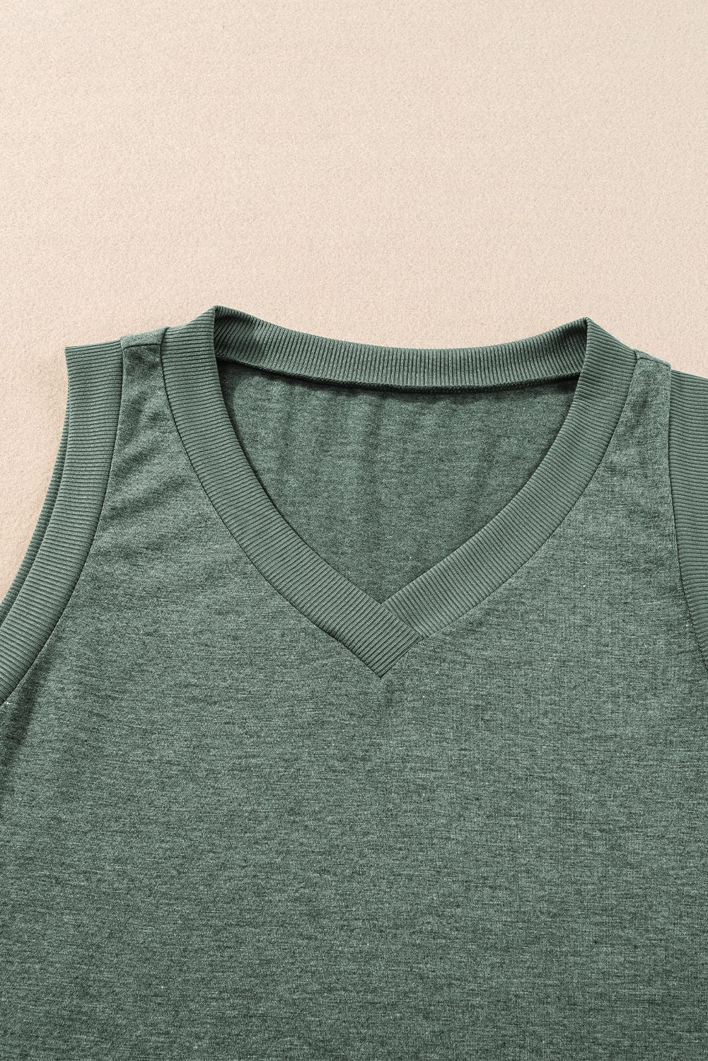 Misty Green Sleeveless Ribbed V Neck Top