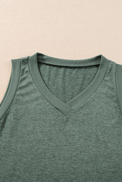 Misty Green Sleeveless Ribbed V Neck Top
