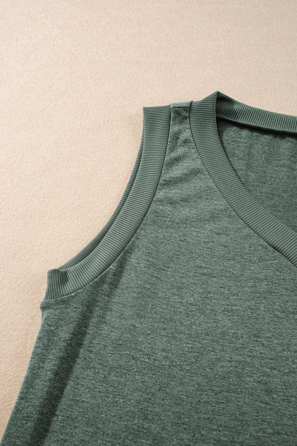 Misty Green Sleeveless Ribbed V Neck Top