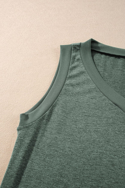 Misty Green Sleeveless Ribbed V Neck Top