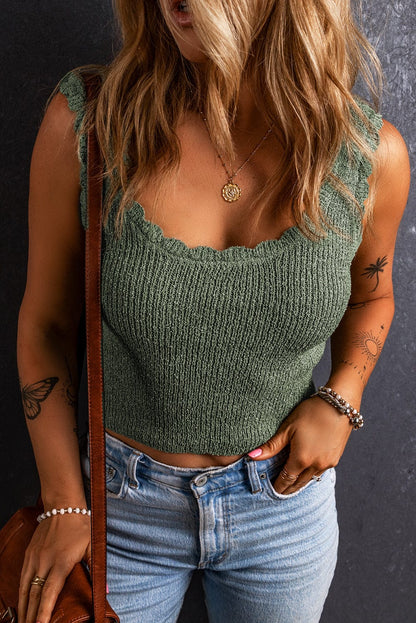 Misty Green U-Neck Knit Sleeveless Sweater Vest