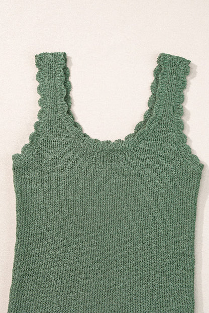 Misty Green U-Neck Knit Sleeveless Sweater Vest