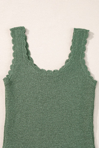 Misty Green U-Neck Knit Sleeveless Sweater Vest