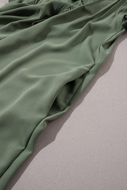 Misty Green V-Neck Ruffle Sleeve Frilled Mini Dress