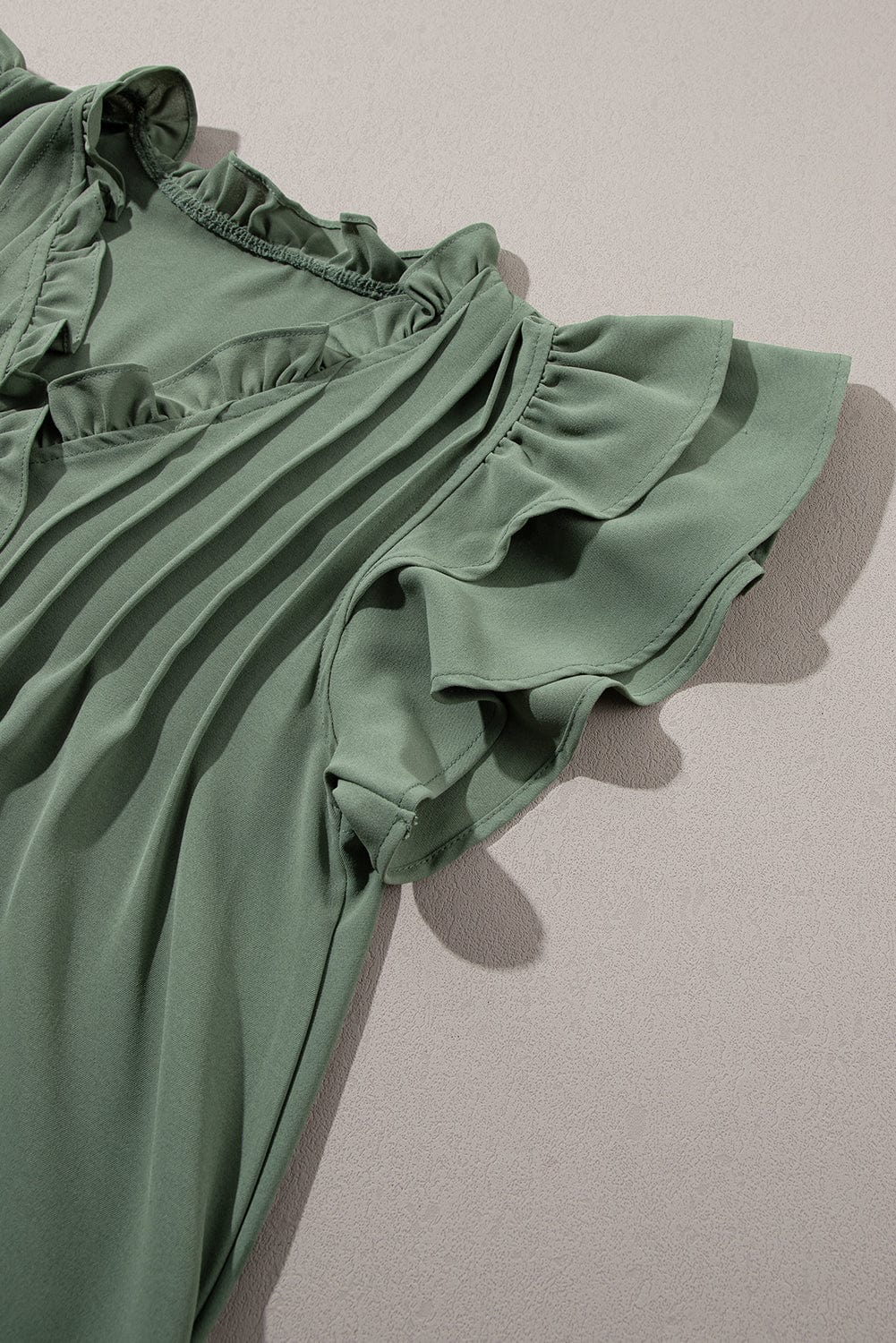 Misty Green V-Neck Ruffle Sleeve Frilled Mini Dress