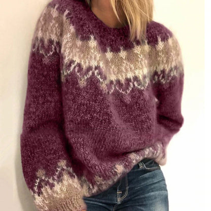 Women's Pullover Sweater Jumper Crew Neck Chunky Knit Knitted Drop Shoulder Fall Winter Daily Holiday Going out Vintage Style Casual Long Sleeve Geometric Black Wine Blue S M L
