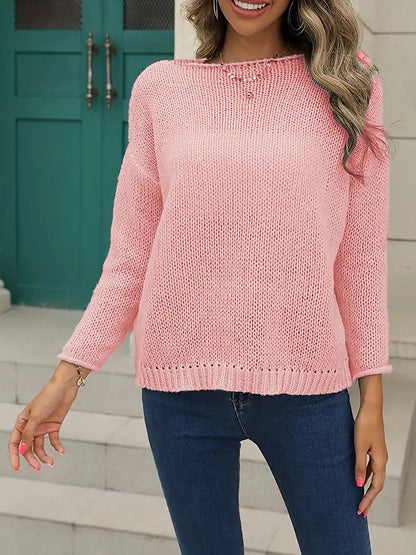 Women's Fluffy Mohair Chunky Knit Sweater Lantern Sleeve Loose Pullover Sweater Jumper Pure Color Crew Neck Stylish Casual Outdoor Daily Spring Pink Khaki S M L