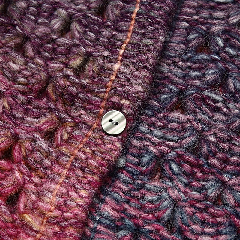 Women's Cardigan Sweater Shirt Collar Chunky Crochet Knit Polyester Pocket Knitted Fall Winter Long Outdoor Daily Going out Stylish Casual Soft Long Sleeve Color Gradient Purple S M L