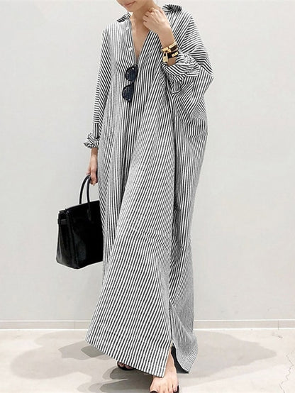 Women's Dress - Casual Dress Cotton Dress Shift Dress Maxi long Dress Cotton Basic Casual Outdoor Winter Dress Daily Shirt Collar Button Split Long Sleeve Summer Winter Fall Spring 2023 Black White Blue