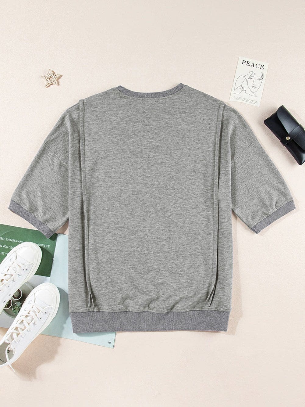 Modern Light Grey Oversized Split Pocket Tee with Exposed Seams