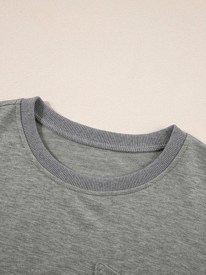 Modern Light Grey Oversized Split Pocket Tee with Exposed Seams