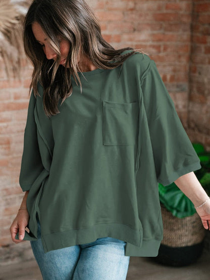Modern Oversized Split Hem Pocket Tunic Top