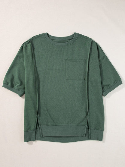 Modern Oversized Split Hem Pocket Tunic Top