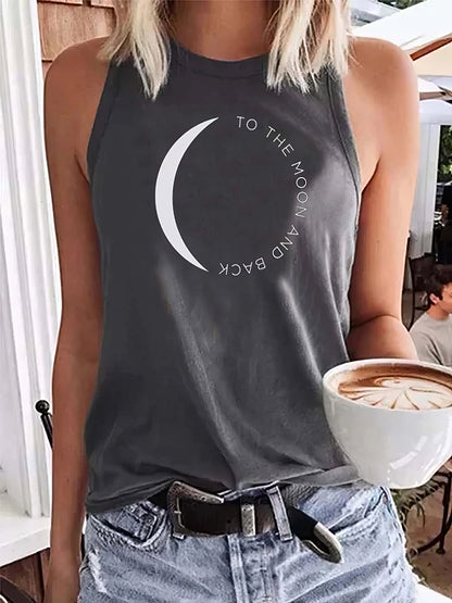 Tank Tops - Moon Alphabet Print Round Neck Tank Top - MsDressly