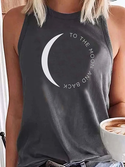 Tank Tops - Moon Alphabet Print Round Neck Tank Top - MsDressly