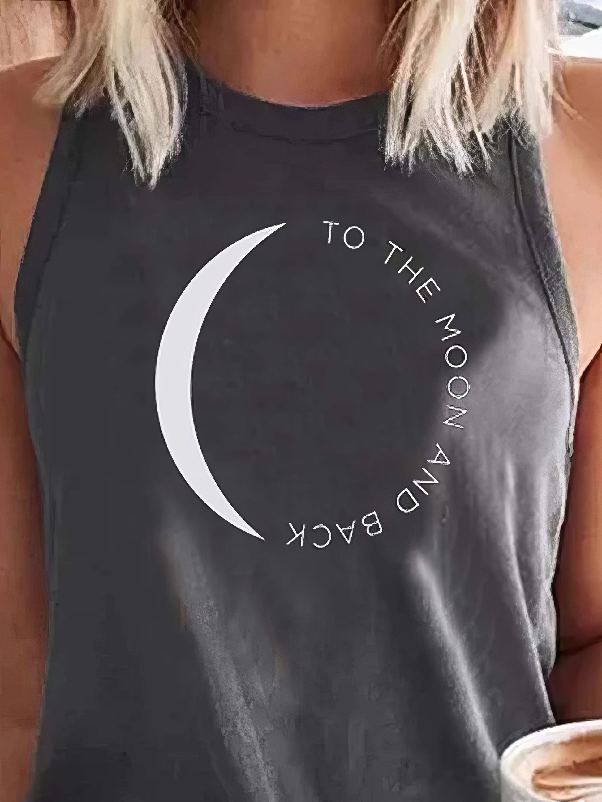 Tank Tops - Moon Alphabet Print Round Neck Tank Top - MsDressly