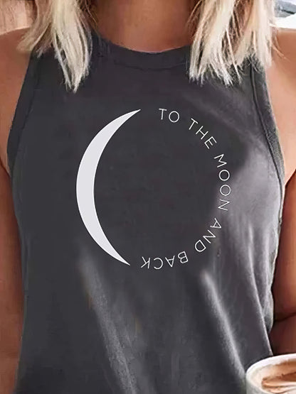Tank Tops - Moon Alphabet Print Round Neck Tank Top - MsDressly