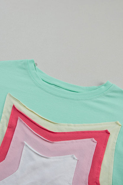 Moonlit Green Starry Colorblock Oversized Tee with Half Sleeves
