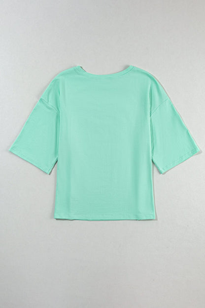 Moonlit Green Starry Colorblock Oversized Tee with Half Sleeves