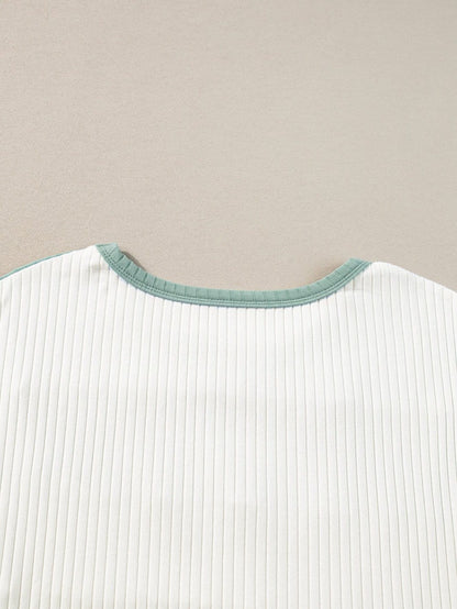 Moonlit Jade Colorblock Ribbed Patchwork Tee