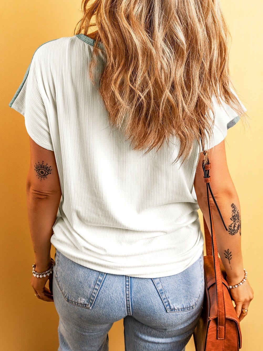 Moonlit Jade Colorblock Ribbed Patchwork Tee