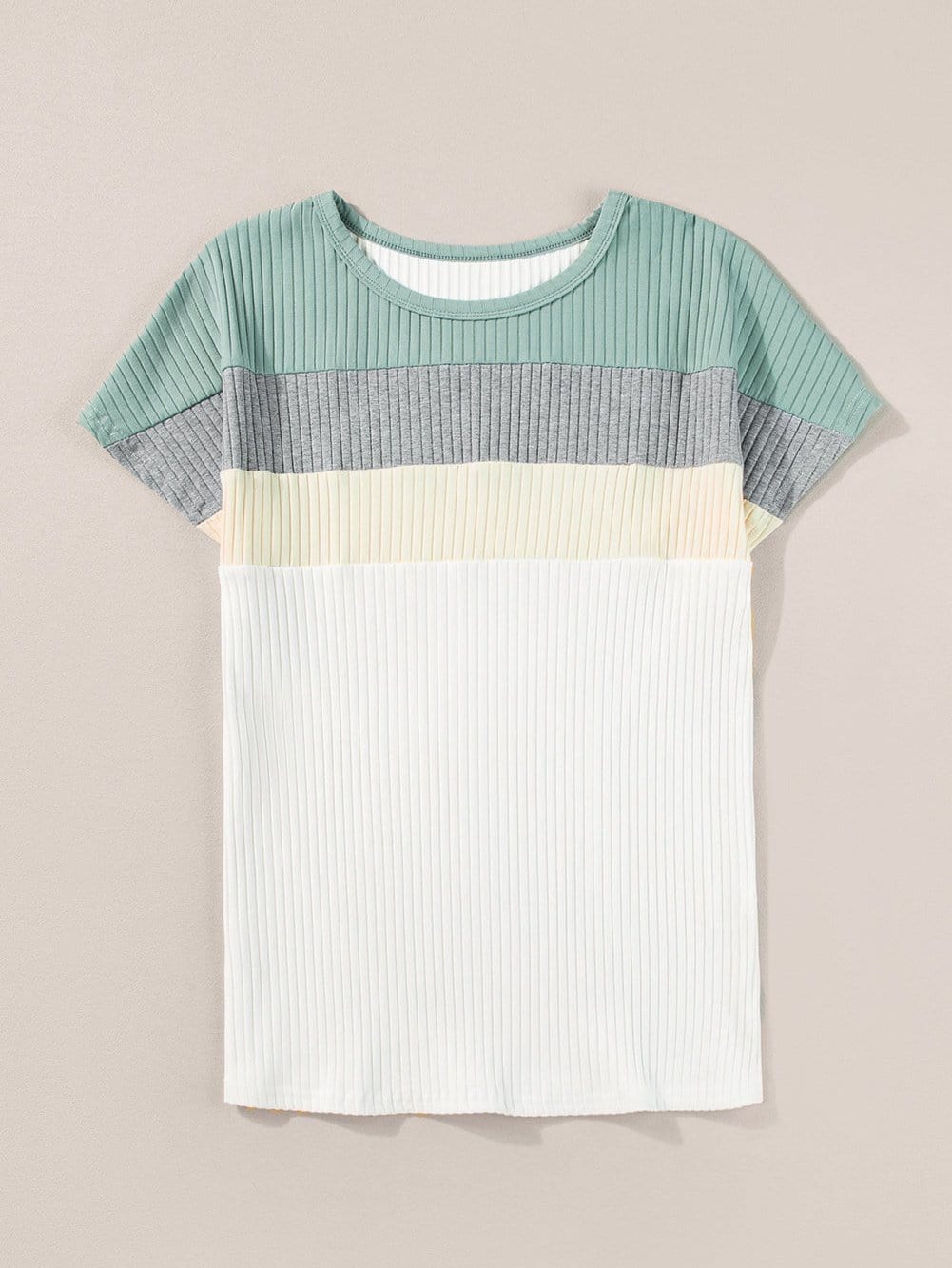 Moonlit Jade Colorblock Ribbed Patchwork Tee
