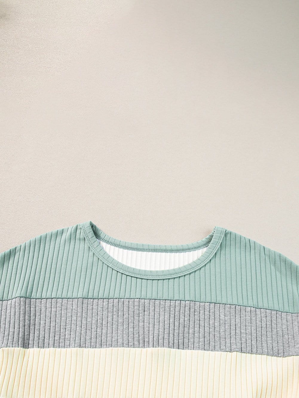 Moonlit Jade Colorblock Ribbed Patchwork Tee