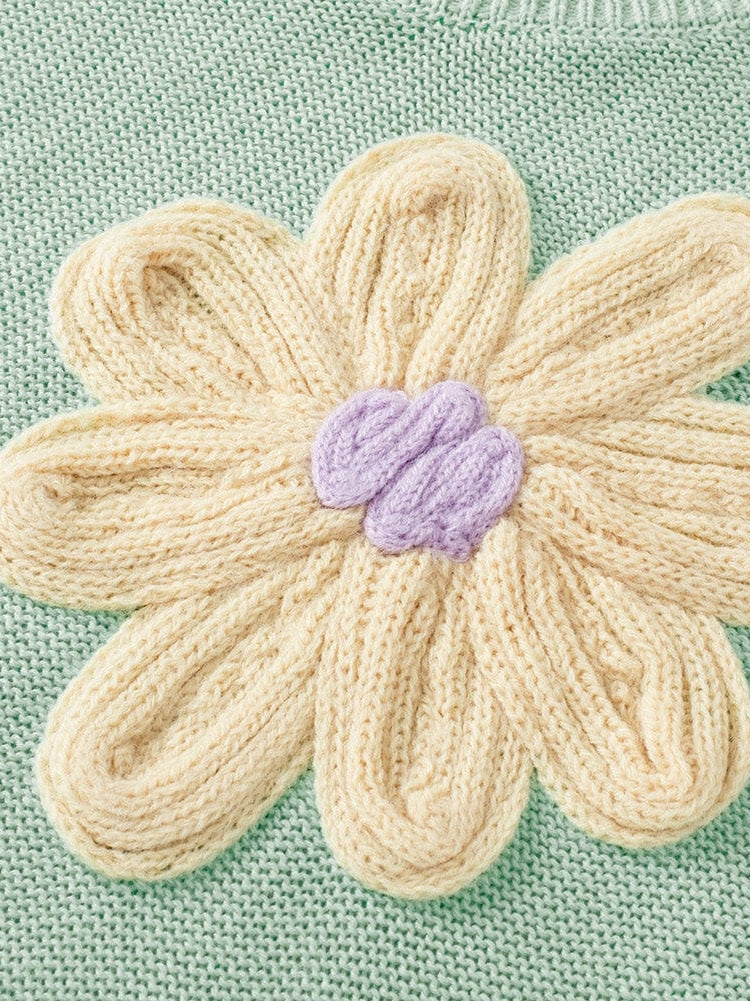 Moonlit Jade Floral Crochet Knit Short Sleeve Sweater Blouse