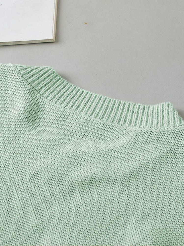 Moonlit Jade Floral Crochet Knit Short Sleeve Sweater Blouse