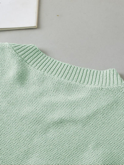 Moonlit Jade Floral Crochet Knit Short Sleeve Sweater Blouse