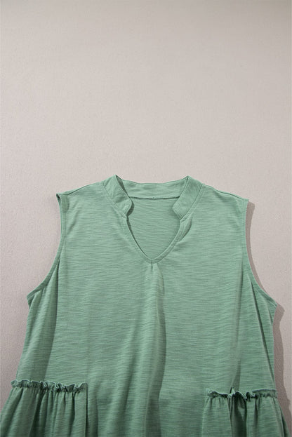 Moonlit Jade Tiered Flowy V-Neck Shift Dress