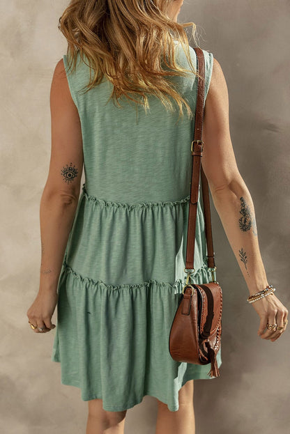 Moonlit Jade Tiered Flowy V-Neck Shift Dress