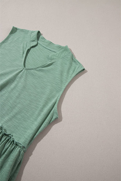 Moonlit Jade Tiered Flowy V-Neck Shift Dress
