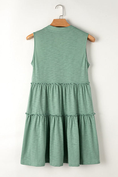 Moonlit Jade Tiered Flowy V-Neck Shift Dress