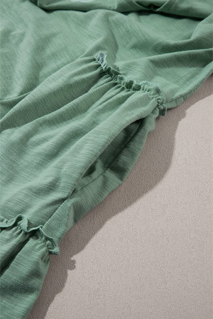 Moonlit Jade Tiered Flowy V-Neck Shift Dress