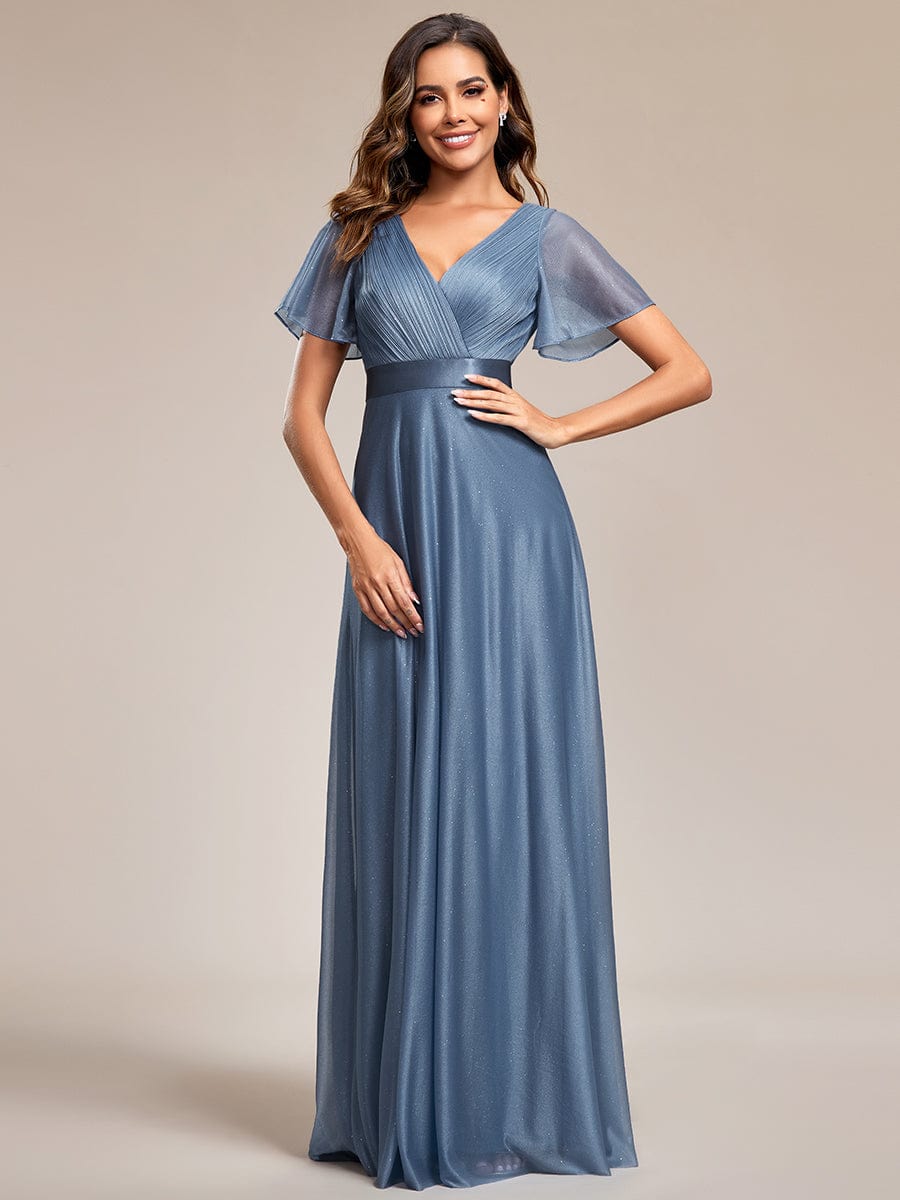 Moonlit V-Neck Ruffle Sleeved Evening Dress