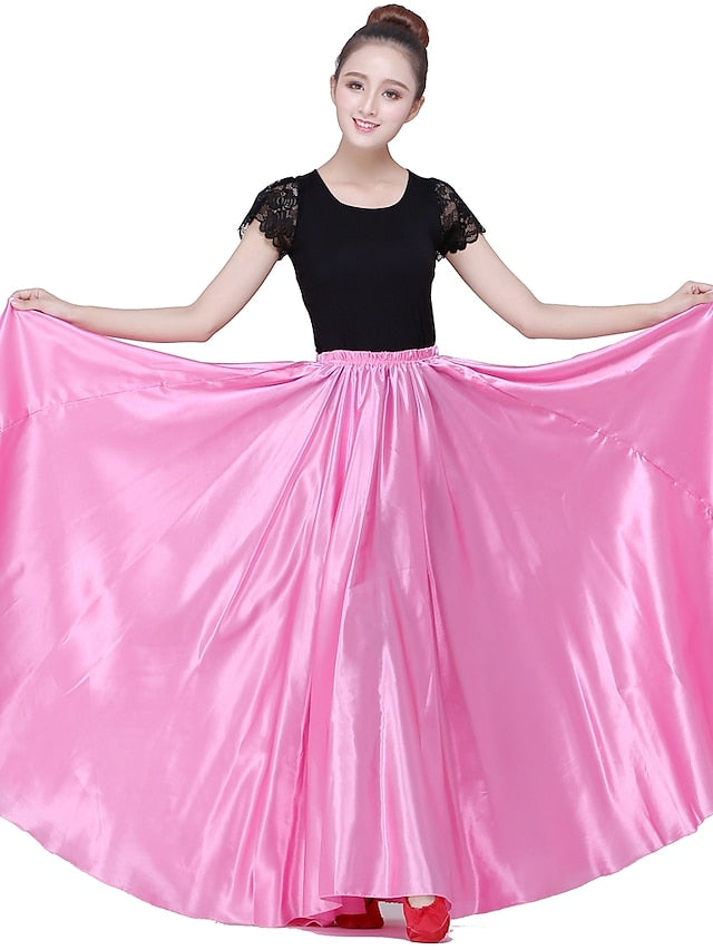 Flamenco Dress Spain Latin Ballroom Dance Skirts Gore Women's Performance Natural Matte Satin - LuckyFash™