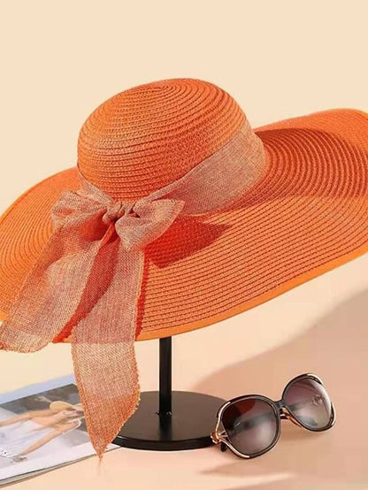 Ladies Summer Ribbon Hats Elegant Straw Hats For Women Beach Seaside Vacation Foldable Sun Hat Sun Floppy Visor - LuckyFash™