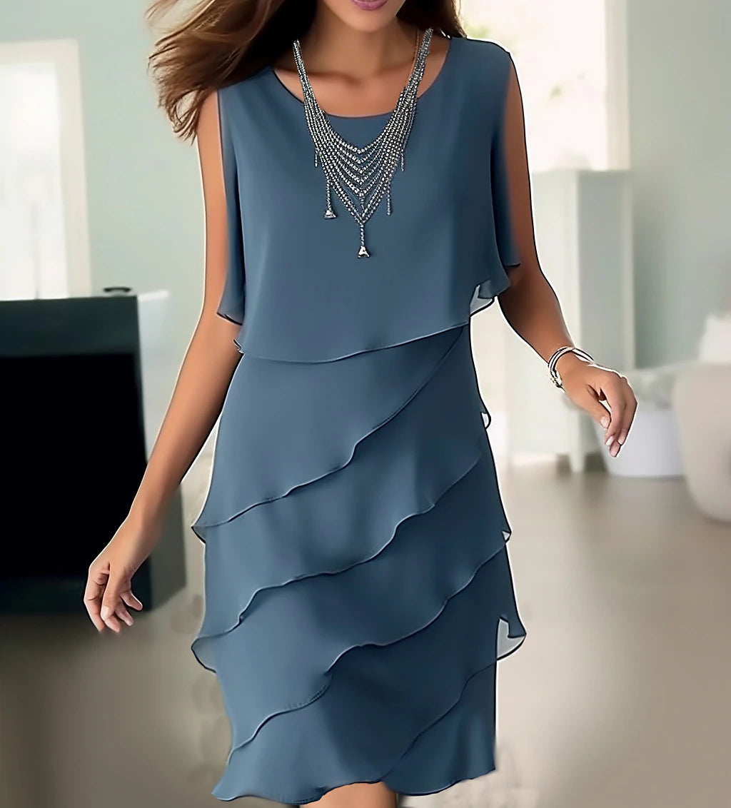 Women's Party Dress Cocktail Dress Wedding Guest Dress Midi Dress Blue Sleeveless Pure Color Ruffle Summer Spring Fall Crew Neck Fashion Wedding Guest Summer Dress S M L XL 2XL 3XL