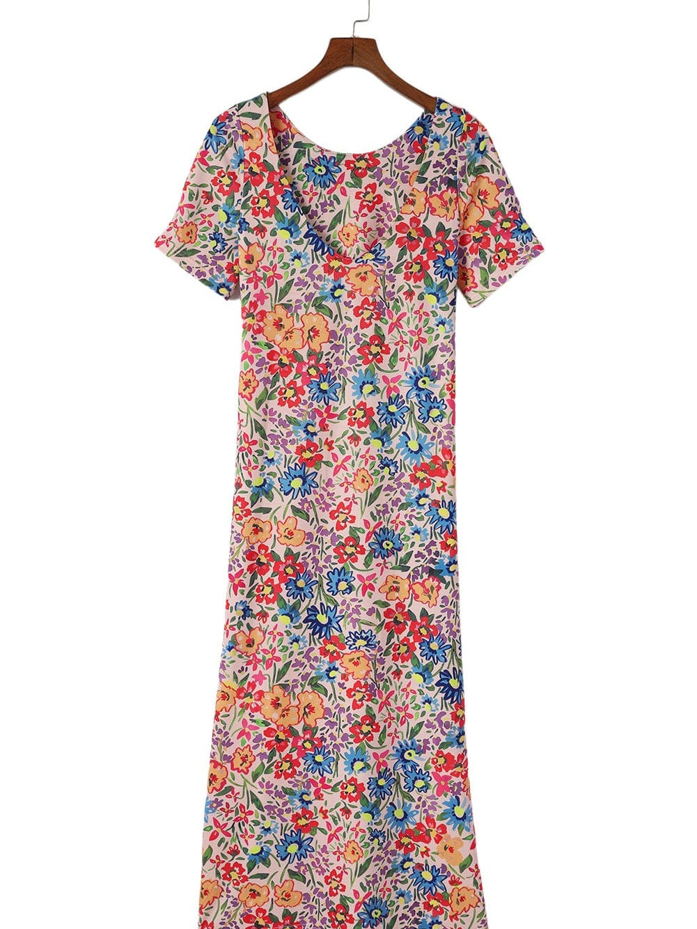 Multicolor Floral Print Holiday Maxi Dress with Ruffle Details