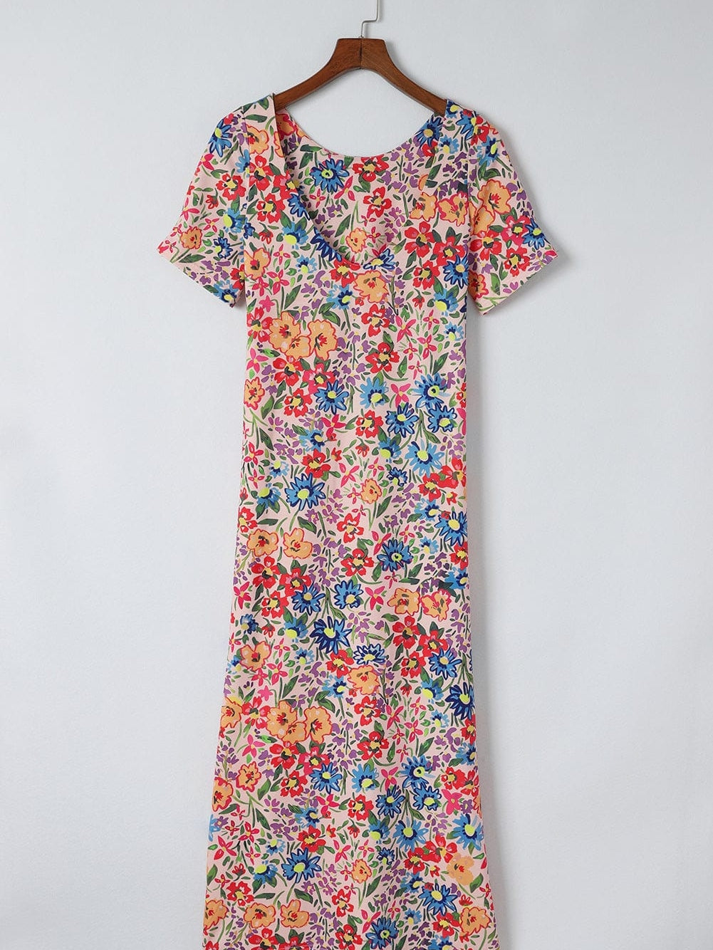 Multicolor Floral Print Holiday Maxi Dress with Ruffle Details