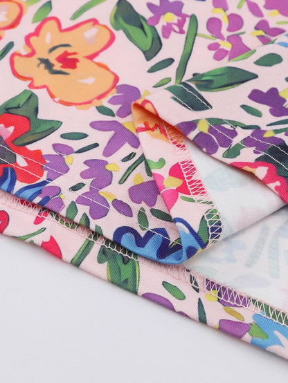 Multicolor Floral Print Holiday Maxi Dress with Ruffle Details