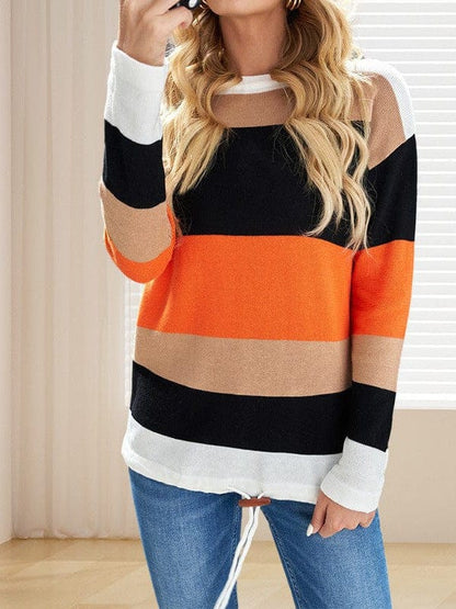 Multicolor Striped Round Neck Long Sleeve T-Shirt
