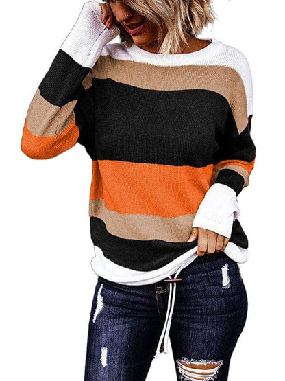 Multicolor Striped Round Neck Long Sleeve T-Shirt