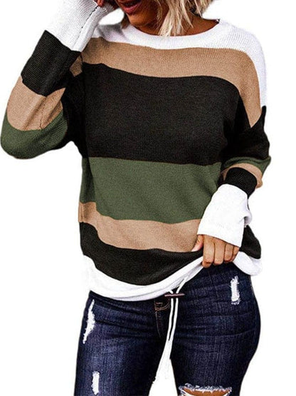 Multicolor Striped Round Neck Long Sleeve T-Shirt