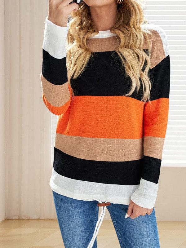 Multicolor Striped Round Neck Long Sleeve T-Shirt
